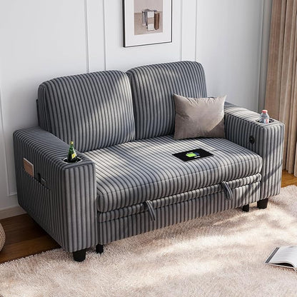 LINSY HOME Loveseat Sofa with Storage, Plush Corduroy Love Seat Couch Sectional Couches for Small Space Living Room Apartment Bedroom (Grey)