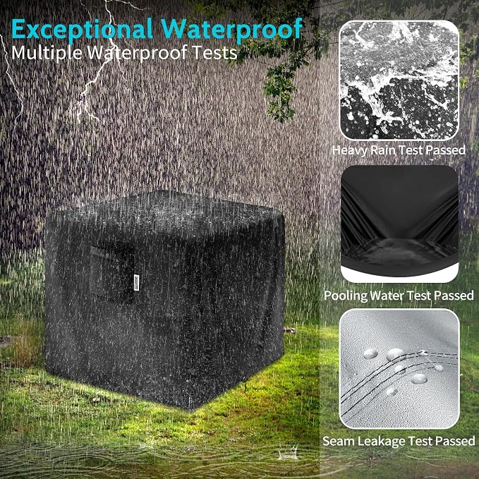 48" x 28" Rectangular Fire Pit Cover – Heavy-Duty Waterproof Oxford, Buckle Straps, Air Vents & Drawstring – Windproof & UV-Resistant Year-Round Protection on Patio Fire Pits & Tables