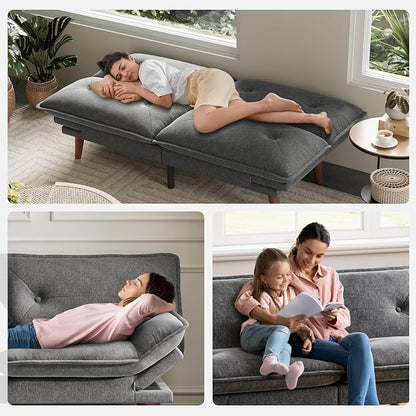 LINSY HOME Futon Sofa Bed, 70" Chenille Futon Couch with Adjustable Backrest Armrest, 3 in 1 Convertible Comfy Loveseat Sleeper Sofa Bed for Small Spaces Dorm Room Apartment Home Office(Dark Grey)