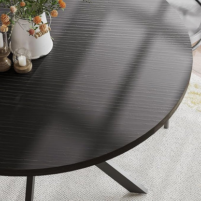 ChooChoo 47.2 Inch Round Dining Table for 4, Farmhouse Wood Kitchen Table, Circle Dinner Table for Kitchen & Dining Room, Black