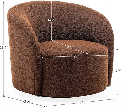 KINWELL 68" Boucle Upholstered Loveseat Sofa with Set of 2 Swivel Barrel Accent Chairs, Minimalist Comfy 2-Seater Couch and 2 Sherpa Armchairs for Small Spaces Apartment, Brown