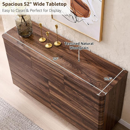 ACCOHOHO Modern 7 Drawer Dresser for Bedroom, 52" Wide Handleless Chest of Drawers, Large Push-to-Open Wood Storage, Dresser TV Stand for Bedroom, Living Room, Hallway, Curved Profile, Brown