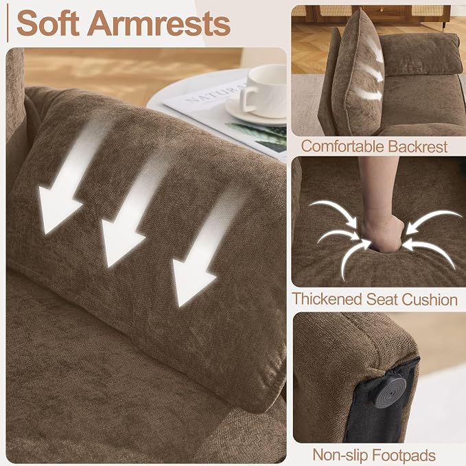 Oversized Accent Chair for Living Room, 41.73" Modern Armchair Set of 2 with Deep Seat, Mid-Century Comfy Reading Chair with Padded Arms, Large Chenille Single Sofa Chairs for Bedroom, Dark Brown