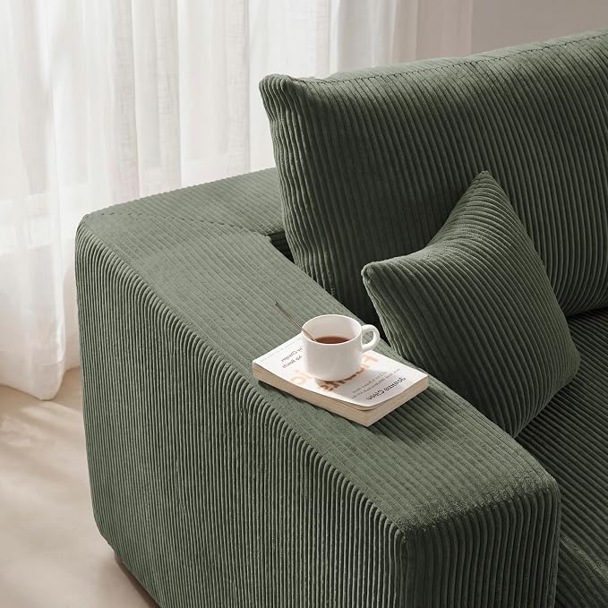 Modular Loveseat Cloud Couch, 79" Memory Foam Boneless Double Sofa, Cozy Upholstered Corduroy Frameless Furniture, No Assembly Required Small Couch for Apartment Living Room Office, Green