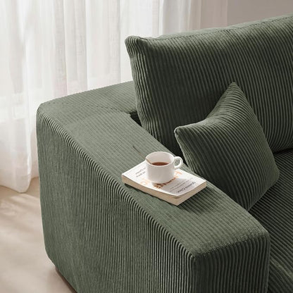 Modular Loveseat Cloud Couch, 79" Memory Foam Boneless Double Sofa, Cozy Upholstered Corduroy Frameless Furniture, No Assembly Required Small Couch for Apartment Living Room Office, Green