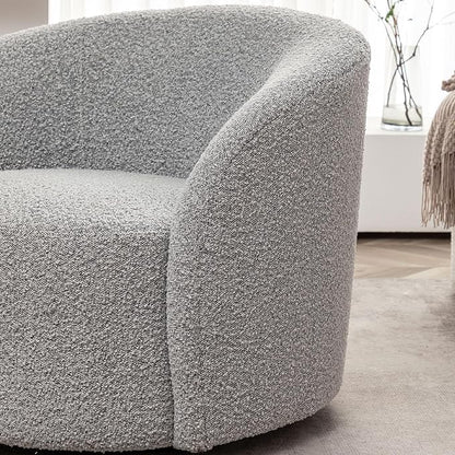 KINWELL 34" W Swivel Barrel Chair Set of 2, Mid Century Modern Round Upholstered Boucle Swivel Accent Chairs, No Assembly Sofa Chair for Living Room Bedroom Reading, Black White