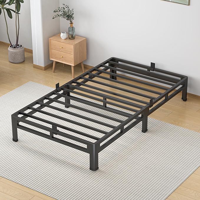 NKZ 10 Inch Twin Size Bed Frame, Metal Bed Frame & Box Spring 2 in 1 Platform with Round Corner Legs, 4000lbs Weight Capacity Reinforced Low Profile Metal Frame, Noise-Free, Easy Assembly