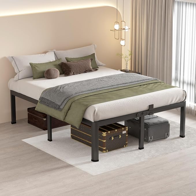 MAF 20 Inch King Size Bed Frame with Round Corner Legs Mattress Slide Stopper No Box Spring Needed Heavy Duty Metal Platform Bed Frames Under-Bed Storage Space, 3000 LBS Steel Slats Support