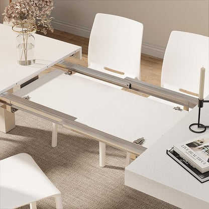 Mobili Fiver, Iacopo Extendable Dining Table, 55.1(86.6) x35.4 in, Ashwood White, for 6-10 People, Expandable Dining Table for Kitchen, Living Room, Italian Furniture