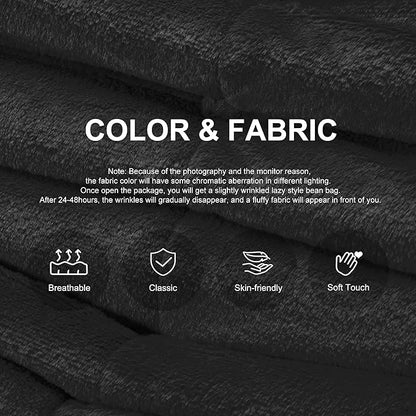 Hobestluk Adults Bean Bag Chair Faux Fur BeanBag Couch for Living Room | Black Plush,Ergonomic Design,Memory Foam,UltraSoft,Anti-slip Bottom,No Assembly Required,Decorative Style for Living Room