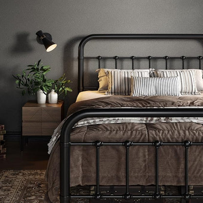Allewie Full Size Metal Platform Bed Frame with Victorian Style Wrought Iron-Art Headboard/Footboard, No Box Spring Required, Black
