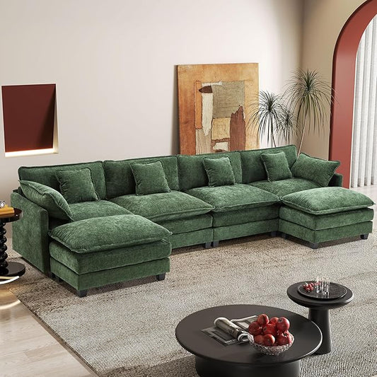 149.2" Modular Sectional Sofa,U Shaped Couch for Living Room,Modern Deep Seat Sofa 3 Seater Chenille Fabric Comfy Cloud Couches with Throw Pillows & Movable Ottoman