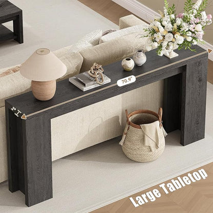 70.9 Inch Extra Long Console Table, Farmhouse Entryway Table with Thickened Base, Wood Sofa Table Behind Couch Table, Narrow Entryway Accent Table for Living Room, Hallway, Entrance, Foyer, Black