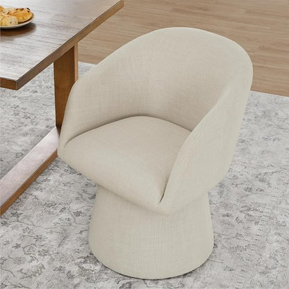 KISLOT Swivel Dining Chairs Set of 4, Upholstered Mid Century Modern Deskchair with Barrel Back, Linen Fabric Kitchen Chairs for Dining Room, Bedroom, Dressing Room, Linen