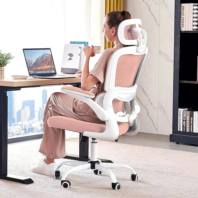 TRALT Office Chair Ergonomic Desk Chair, 330 LBS Home Mesh Office Desk Chairs with Wheels, Comfortable Gaming Chairs (1, Pink)