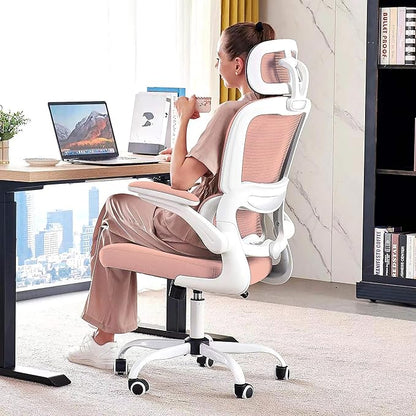 TRALT Office Chair Ergonomic Desk Chair, 330 LBS Home Mesh Office Desk Chairs with Wheels, Comfortable Gaming Chairs (1, Pink)