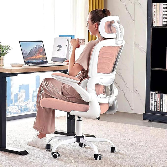 TRALT Office Chair Ergonomic Desk Chair, 330 LBS Home Mesh Office Desk Chairs with Wheels, Comfortable Gaming Chairs (1, Pink)
