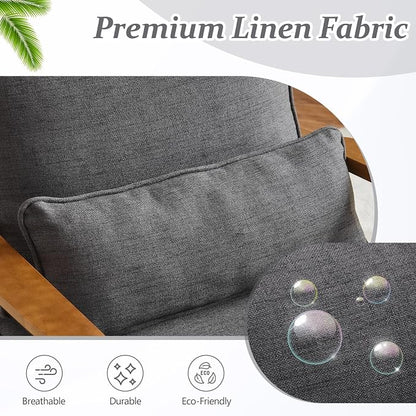 VINGLI Solid Wood Wide Armrests Accent Chair Set of 2,Upholstered Mid Century Modern Chair with Pillow,Farmhouse Arm Chair Comfy Reading Chair,Chairs Living Room,Bedroom,Guest Room,Linen Fabric,Grey