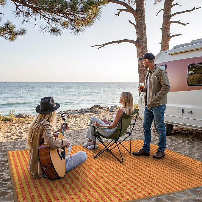 GENIMO Outdoor Rug for Patio Clearance, 6'x9' Reversible Plastic Straw Rugs, Lightweight Waterproof RV Camping Mat for Camper, Balcony, Deck, Backyard, Picnic, Orange