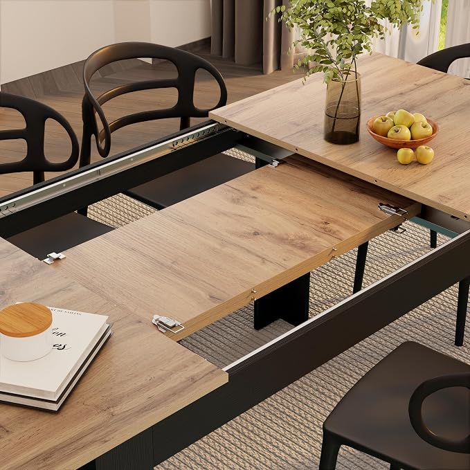 Mobili Fiver, Easy, Extendable Dining Table, 55.1(86.6) x35.4 in, Rustic Oak and Ashwood Black, for 6-8 People, Expandable Dining Table for Kitchen, Italian Furniture