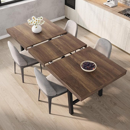 GarveeHome 63-83" Extendable Dining Table, Industrial Rectangular Dining Room Table for 6-8 People, Expandable Kitchen Table with Heavy Duty Metal Frame for Dining Room, Kitchen & Parties, Brown