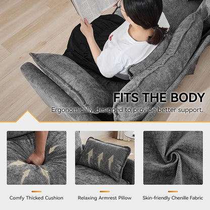 111'' Sectional Cloud Deep Seat Couch, Oversized Chenille U Shaped Sectional Sofa for Living Room Set, Comfy Upholstered Modular 3-Seats Sectional Sofa Couch with 2 Movable Ottoman, Grey