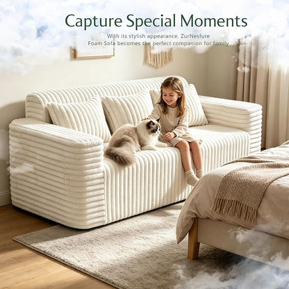 ZurNesfure Sofa Couch Cloud 3-Seater Memory Foam Couch with Pillow No Assembly Required, Modern Couch with Removable Washable Cover Boneless Sofas for Living Room Bedroom Apartment (White,3-Seater)