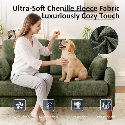 Vipbear 48" Loveseat Sofa,Modern Small Couches for Small Spaces,Green Chenille Love Seat Couch for Living Room,Bedroom,Apartment,Office,Deep Seat,Throw Pillow,Side Pockets,Curved Armrest