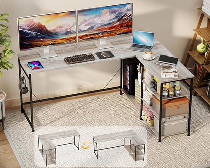 YOSHOOT 63" L Shaped Computer Desk, Gaming Desk | Office Desk with Open Shelves, Corner Desk L Shape for Home Office Work Study, Grey