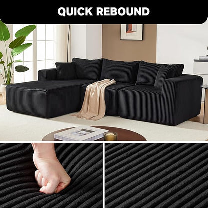Weture 97" Modular Sectional Sofa, L-Shaped Boneless Couch with Deep Seat, Cozy Cloud Couch Sectional with Convertible Ottoman, Modern Sectional Couches for Living Room（ Black）