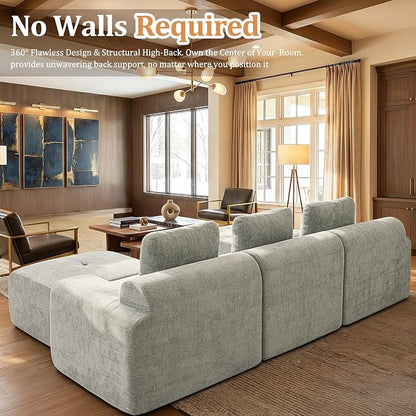 122" Oversized Boneless Couch, Comfort Cloud Sectional Couches for Living Room, Modular Sofa High Back & Extra Deep Seat, No Assembly, Soft Chenille Fabric (Light Grey, 122 inch-（3+3）)