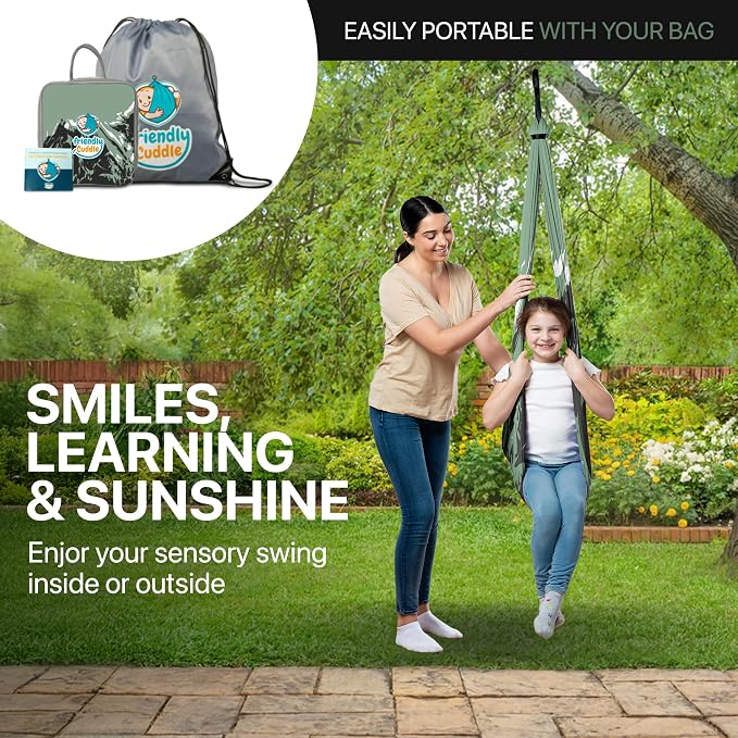 Indoor Sensory Swing for Kids or Outdoor – Holds 300lbs, Double-Layer, & 360° Swivel, Calming Compression Therapy Swing Hammock for Kids & Adults with All Hardware – Sensory-Motor Toys & Gifts
