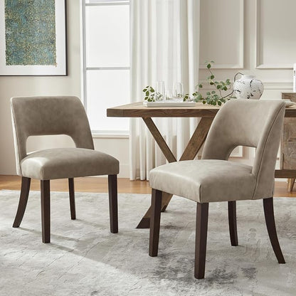 VKNOW Modern Dining Chairs Set of 4 with Rubberwood Legs, Taupe | Faux Leather, Curved Back, For family, Kitchen Dining RoomRestaurant Reception Room, No wobble, 80% pre-installed