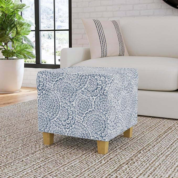 HomePop 18" Classic Square Storage Ottoman - Blue & Cream Modern Floral