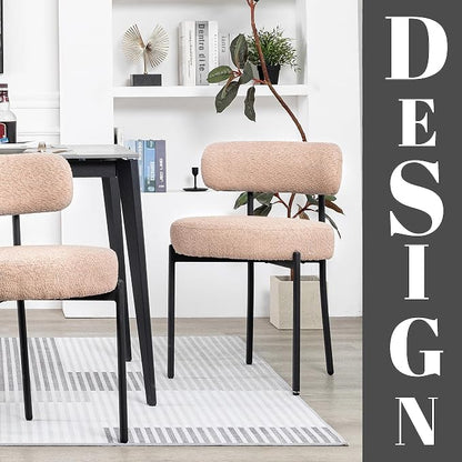 DYHOME Kitchen Chairs Mid-Century Modern Dining Chairs Set of 6, Kitchen Dining Room Chairs, Boucle Upholstered Wishbone Dining Chair, Camel Color