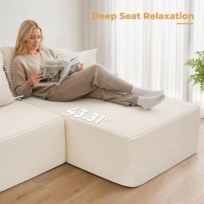 Mangodan 118'' Cloud Sectional Couch, U Shaped Boneless Couches for Living Room, Modular Sectional Sofa with Deep Seat Right Facing Chaise, Comfy Cloud Couch Sofa, Beige