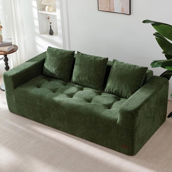 MAXYOYO Modular Sofa Couch, 75" Oversized Loveseat Boneless Cloud Couch with Deep Seat, Chenille Upholstered Living Room Comfy Sofa Chair for Living Room, No Assembly Required, Dark Green