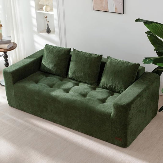 MAXYOYO Modular Sofa Couch, 75" Oversized Loveseat Boneless Cloud Couch with Deep Seat, Chenille Upholstered Living Room Comfy Sofa Chair for Living Room, No Assembly Required, Dark Green