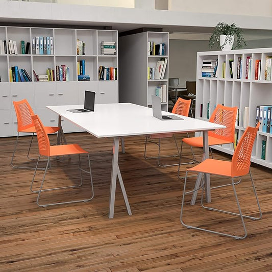 Flash Furniture Hercules Series Contoured Lobby Chairs with Air-Vent Honeycomb Backs, Ergonomic Stacking Chairs for Offices, Set of 5, Orange