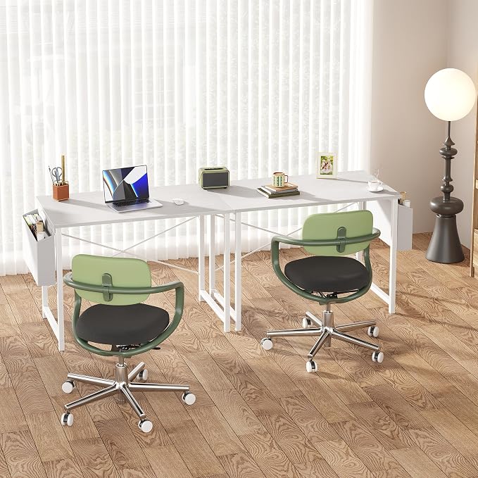 OLIXIS Small Computer Desk, 40 Inch Home Office Desks, Writing Study Craft Work Gaming Table, Computer Workstation for Bedroom Small Spaces with Storage Bag, All White