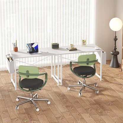 OLIXIS Small Computer Desk, 40 Inch Home Office Desks, Writing Study Craft Work Gaming Table, Computer Workstation for Bedroom Small Spaces with Storage Bag, All White