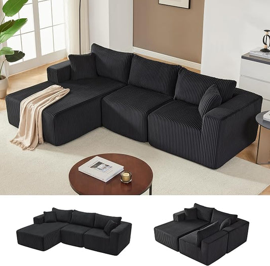 Weture 97" Modular Sectional Sofa, L-Shaped Boneless Couch with Deep Seat, Cozy Cloud Couch Sectional with Convertible Ottoman, Modern Sectional Couches for Living Room（ Black）