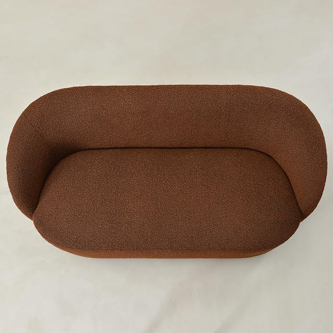 KINWELL 68" Boucle Upholstered Loveseat Sofa with Set of 2 Swivel Barrel Accent Chairs, Minimalist Comfy 2-Seater Couch and 2 Sherpa Armchairs for Small Spaces Apartment, Brown