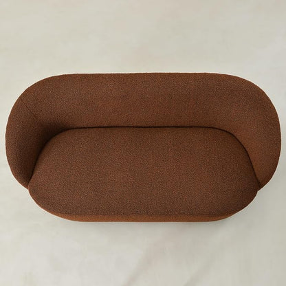 KINWELL 68" Boucle Upholstered Loveseat Sofa with Set of 2 Swivel Barrel Accent Chairs, Minimalist Comfy 2-Seater Couch and 2 Sherpa Armchairs for Small Spaces Apartment, Brown