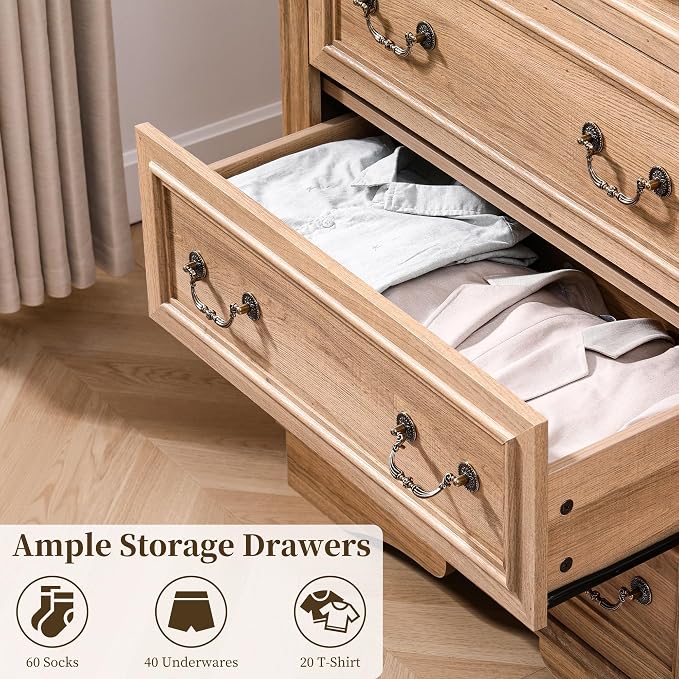 ENOUSHUFarmhouse Dresser and Nightstand Sets, 7 Drawer Dresser & 3 Drawer Nightstand Sets, 2 Pieces Rustic Wood Bedroom Furniture Set for Home, Bedroom, Hallway（Natural）