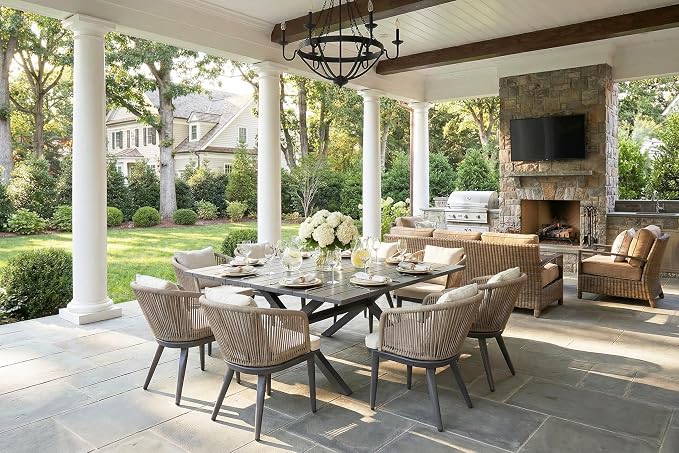 PURPLE LEAF 9 Pieces Outdoor Metal Furniture Set Patio Conversation Sets Dining Set, 1 Square Dining Table and 8 Modern Chairs with Cushions Seat Taupe