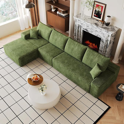 135" Oversized Cloud Sectional Couch Boneless Sofa for Living Room, Fluffy Corduroy Corner Couch with Deep Seat, Compressed Modular Sectional Sofa with L-Shaped Chaise, No Assembly Required
