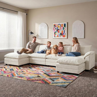 Homall 159" Modular Sectional Sofa, U Shaped Sofa Couch with Reversible Ottoman, DIY Combination Chenille Deep 4-Seat Cloud Couch for Living Room, Apartment (White, U Shaped Sofa)