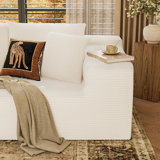 YESHOMY Boneless Couches for Living Room, 108" Sectional Modular Sectional Sofa with Deep Seat, Cloud Comfy Couch with L-Shape Chaise, Easy Assembly (Corduroy, Cream)