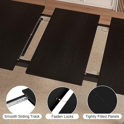 Einhomn Modern Extendable Dining Table for 4-6, 63" Farmhouse Kitchen Table, Rectangular Dining Room Tables for Dining, Kitchen, Office, Living Room, Wooden Tables, Space Saving (Black)